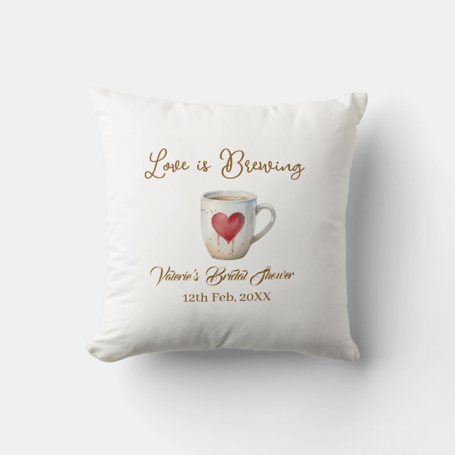 Love is Brewing white coffee mug heart bridal show Cushion (Front)