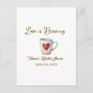 Love is Brewing white coffee mug heart bridal show Postcard