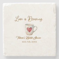 Love is Brewing white coffee mug heart bridal show