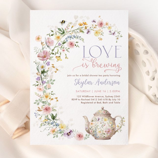 Love is Brewing Wildflower Bridal Shower Tea Party Invitation (Creator Uploaded)