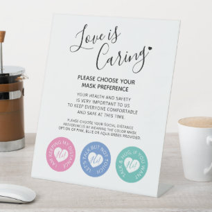 Love is caring mask wearing wedding instruction pedestal sign