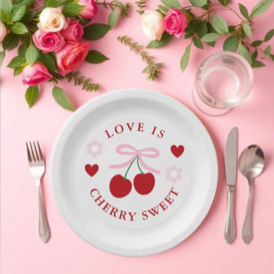 Love Is Cherry Sweet Bridal Shower Paper Plate