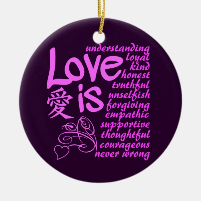 love is ...  custom names & date ornament (Front)