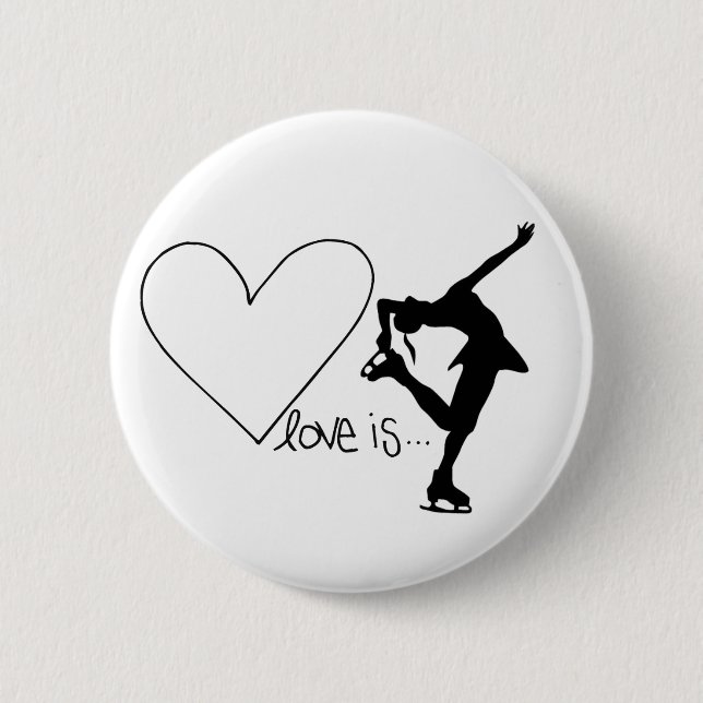 Love is Figure Skating, Girl Skater & Heart 6 Cm Round Badge (Front)