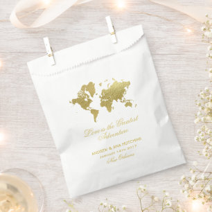Love is Greatest Adventure Gold Map Wedding Favour Bag