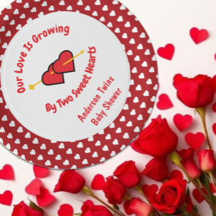 Love Is Growing By Two Hearts Twins Paper Plate
