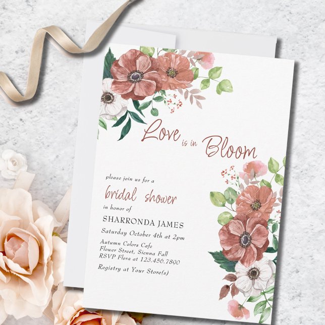 Love is in Bloom Autumn Flowers Bridal Shower Invitation (Creator Uploaded)