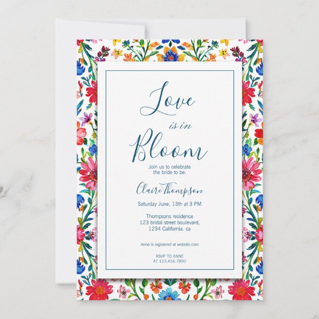 Love is in Bloom Blue floral Bridal Shower  Invitation (Front)