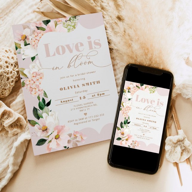 Love is in bloom blush floral bridal shower invitation (Creator Uploaded)