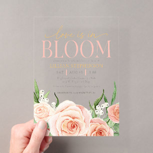 Love Is In Bloom Blush Pink Floral Bridal Shower Acrylic Invitations