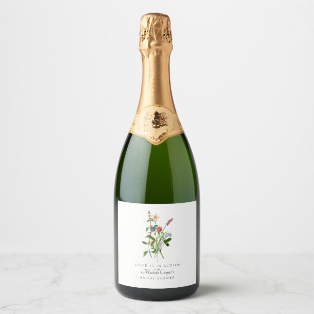 Love is in Bloom BoHo Bridal Shower Sparkling Wine Label (Front)