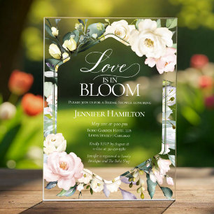 Love is in Bloom   Boho Floral Bridal Shower Acrylic Invitations