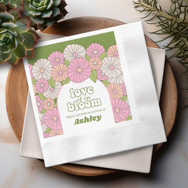Love is in Bloom - Boho Flowers Bridal Shower Napkin (Custom Bridal Shower Napkins)