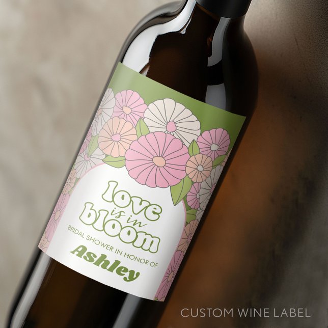 Love is in Bloom - Boho Flowers Bridal Shower Wine Label (Custom Wedding Anniversary Wine Label)