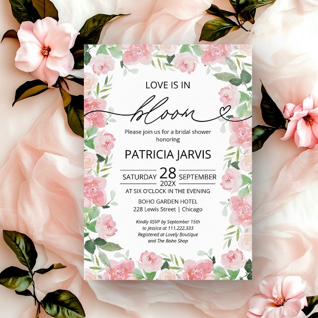 Love Is In Bloom Bridal Shower Blush Floral Invitation (Creator Uploaded)