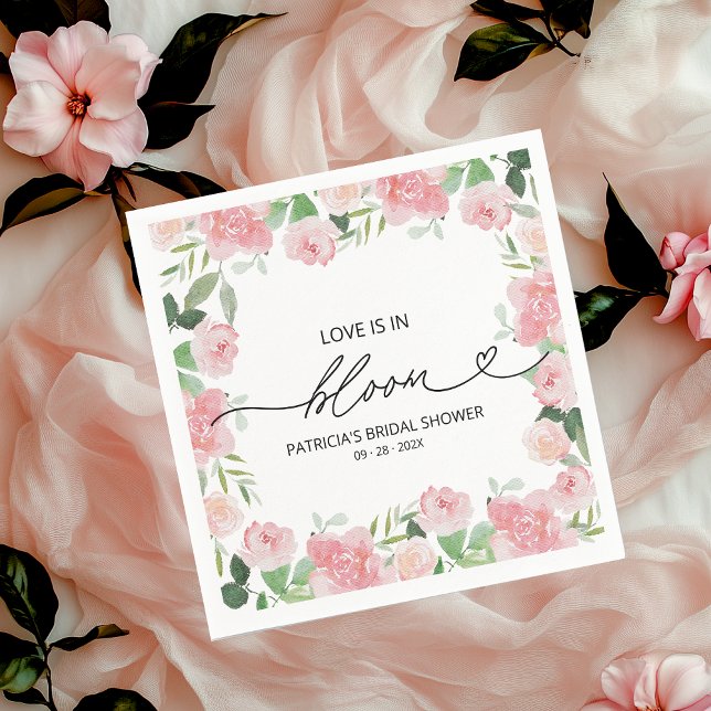 Love Is In Bloom Bridal Shower Blush Floral Napkin (Creator Uploaded)