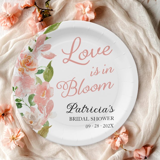Love Is In Bloom Bridal Shower Blush Floral Paper Plate (Creator Uploaded)