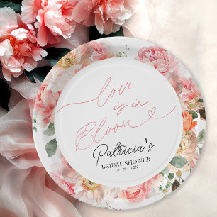 Love Is In Bloom Bridal Shower Blush Floral Paper Plate