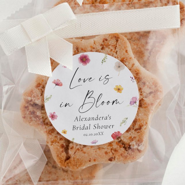 Love is in Bloom Bridal Shower Favour Classic Round Sticker (Creator Uploaded)