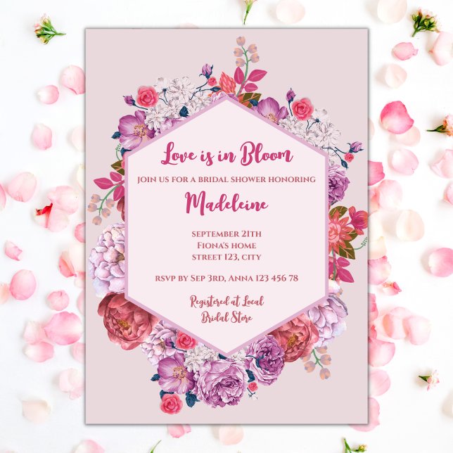 Love Is In Bloom Bridal Shower Pink Floral Invitation (love is bloom bridal shower invitation pink floral invitations)