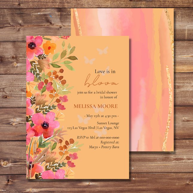 Love Is In Bloom Bridal Shower Pinks Peach Florals Invitation (Creator Uploaded)