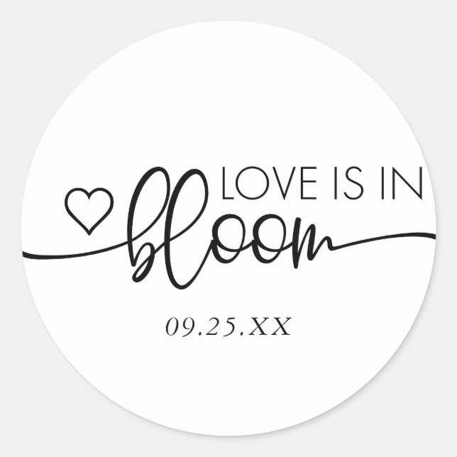 Love is in Bloom Bridal Shower Simple Classic Round Sticker (Front)