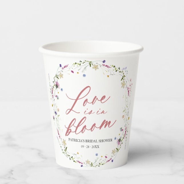 Love Is In Bloom Bridal Shower Wildflower Paper Cups (Front)