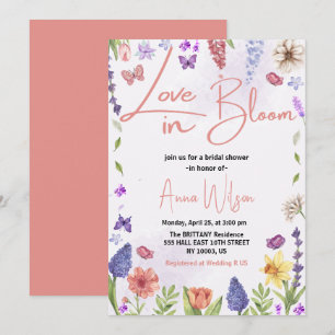 love is in bloom brunch and bubbly bridal shower invitation