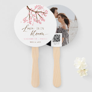 Love is in Bloom Cherry Blossoms Wedding Photo QR Hand Fan