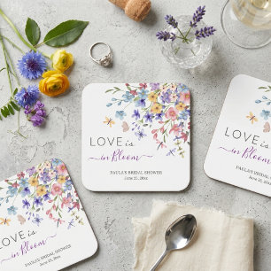 Love is in Bloom Dragonflies Bridal Shower Square Paper Coaster