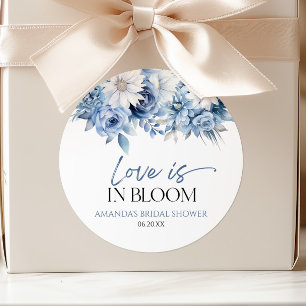 Love Is In Bloom Dusty Blue Floral Bridal Shower Classic Round Sticker