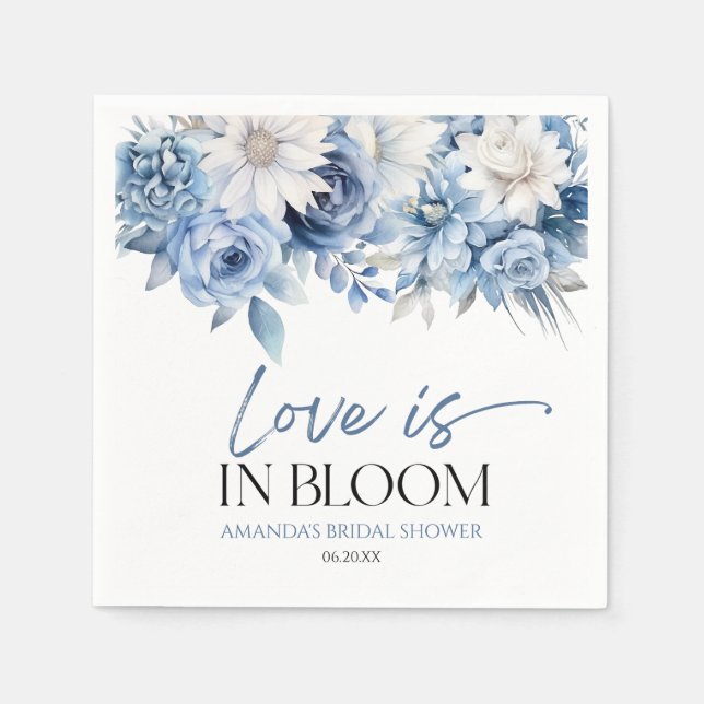 Love Is In Bloom Dusty Blue Floral Bridal Shower Napkin (Front)