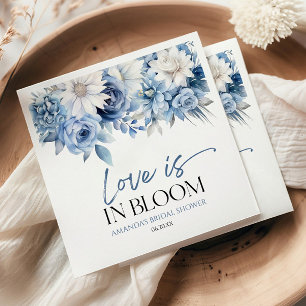 Love Is In Bloom Dusty Blue Floral Bridal Shower Napkin