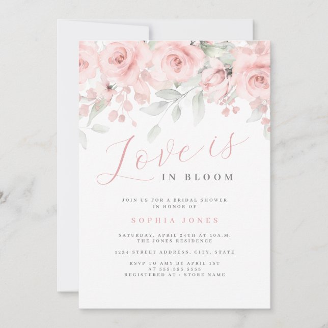 Love is in Bloom Floral Blush Bridal Shower  Invitation (Front)