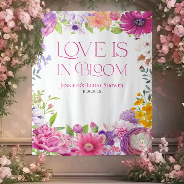 Love is in Bloom | Floral Bridal Shower Backdrops Tapestry (Creator Uploaded)