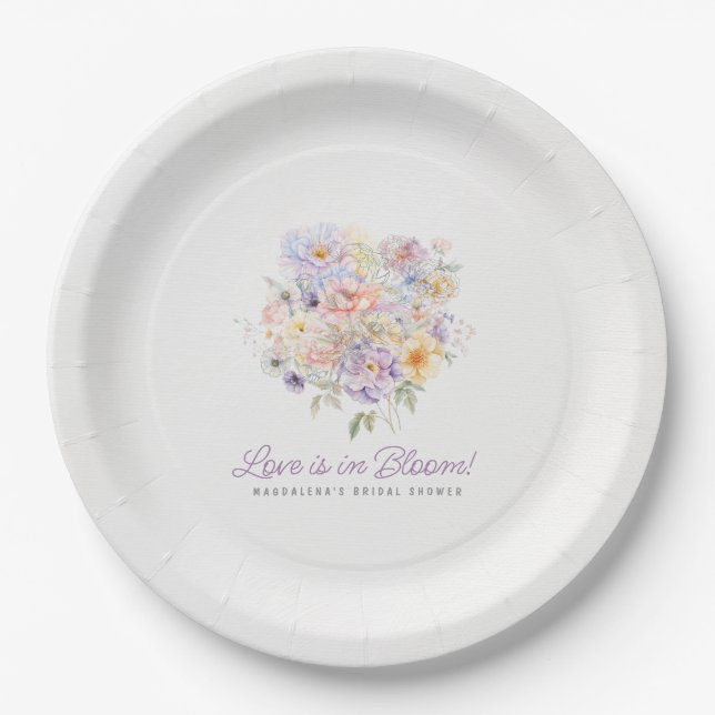 Love is in Bloom Floral Bridal Shower Welcome Paper Plate (Front)
