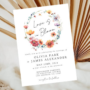 Love is in Bloom Floral Wreath Wedding Invitation