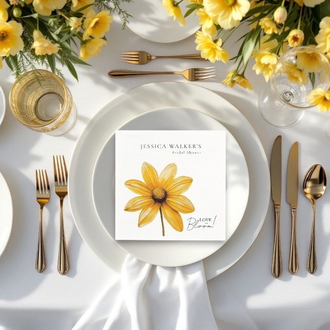 Love is in bloom minimal floral bridal shower  napkin (love is in bloom bridal shower paper napkins , customizable with the brides name , minimal elegance )