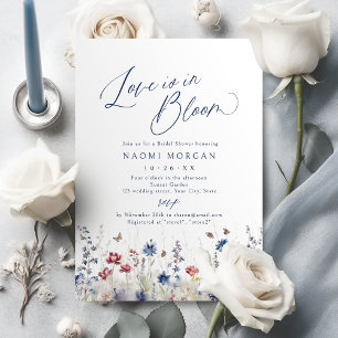 Love is in Bloom Navy Wildflower Bridal Shower Invitation