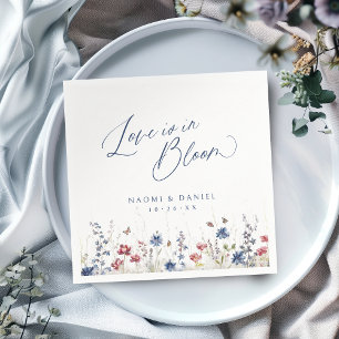 Love is in Bloom Navy Wildflower Rustic Wedding Napkin