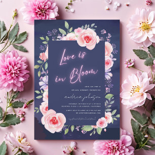 Love is in Bloom Neon & Pink Floral Bridal Shower Invitation