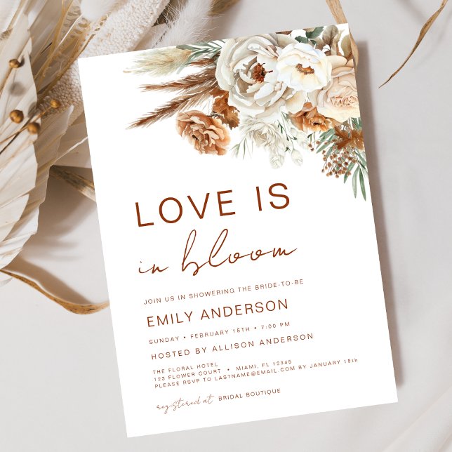 Love is in Bloom Pampas Grass Bridal Shower Invitation (Creator Uploaded)