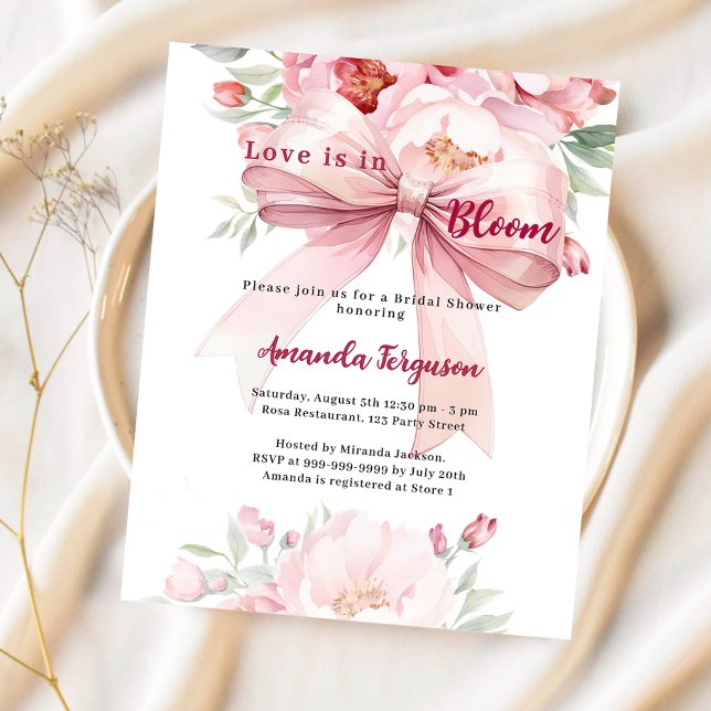 Love is in bloom pink bow Bridal Shower invitation (Creator Uploaded)