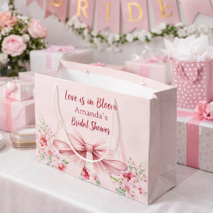 Love is in Bloom pink bow floral Bridal Shower Large Gift Bag