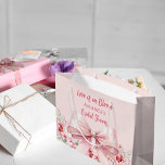 Love is in Bloom pink bow floral Bridal Shower Large Gift Bag<br><div class="desc">Blush pink background decorated with a pink coloured bow and pink roses,  flowers. Personalise and add a name
Text: Love is in Bloom</div>