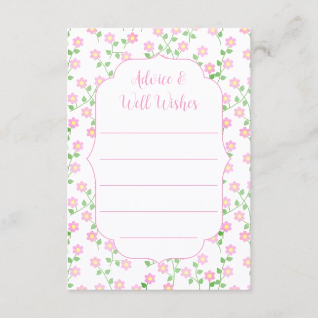 Love Is In Bloom Pink Floral Bridal Shower Advice Card (Front)