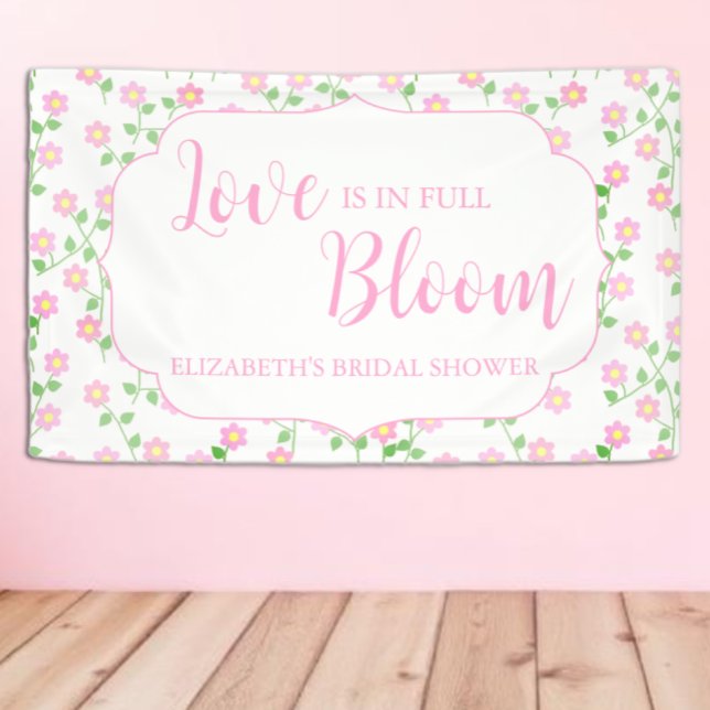 Love Is In Bloom Pink Floral Bridal Shower Banner (Creator Uploaded)