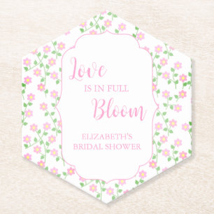 Love Is In Bloom Pink Floral Bridal Shower Paper Coaster