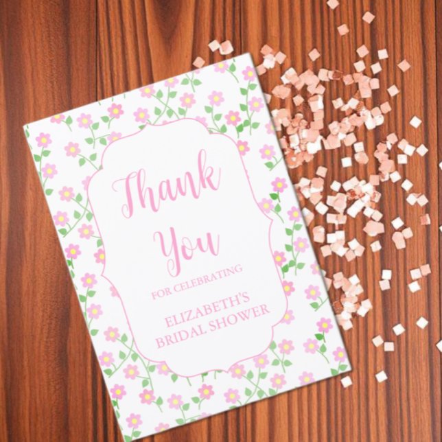 Love Is In Bloom Pink Floral Bridal Shower Thank You Card (Creator Uploaded)