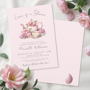 Love Is In Bloom Pink Floral Tea Bridal Shower Invitation